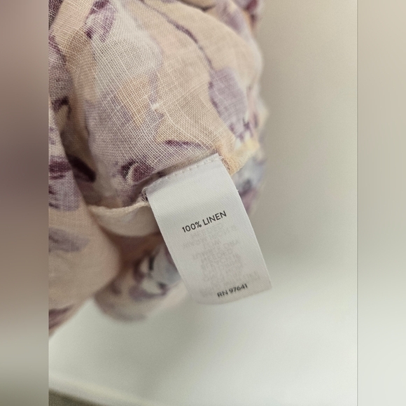 J. Jill Love Linen Floral Short Sleeve Dress purple and cream | Small Petite - Picture 3 of 5